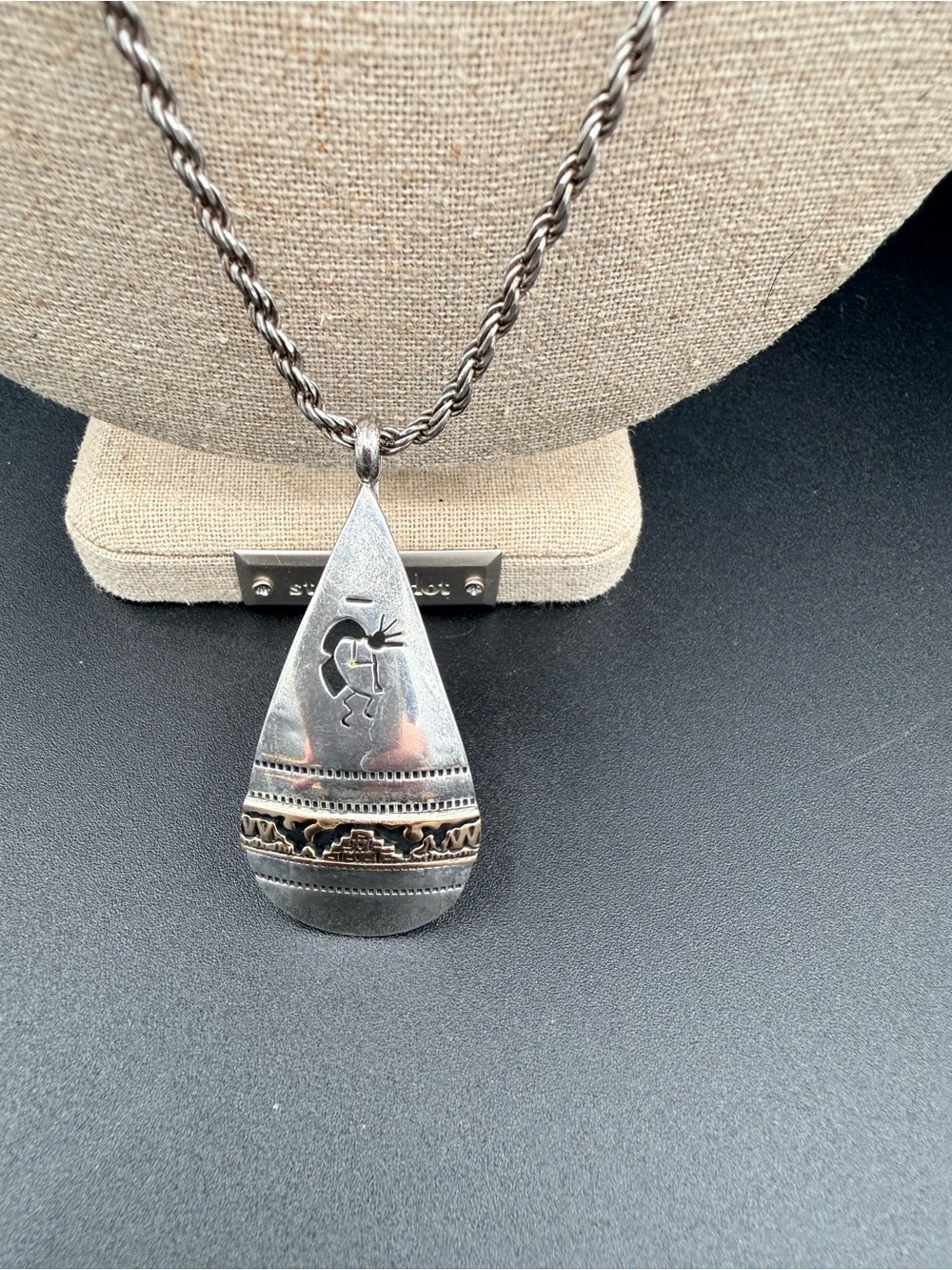 Vintage Navajo T.C. Case & Co Sterling Silver 14K Gold Kokopelli Pendant Necklac
